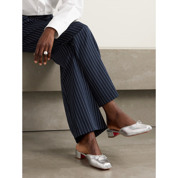 Christian Louboutin Mimiflirt 30 Silver Ballet Ballerina Slide Heel Mule 37 - Picture 5 of 16
